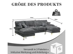 Sofá moderno em U - 272 x 136 x 88 cm - com 2 assentos reclináveis para sala de estar e quarto - Chenille - cinza^Merax Hot