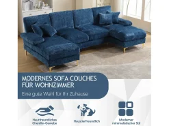 Sofá moderno em U - 272 x 136 x 88 cm - com 2 assentos reclináveis para sala de estar e quarto - Chenille -^Merax Hot