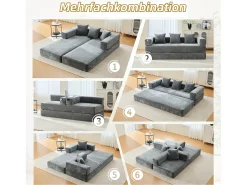 Sofá modular - 198 x 79 x 60 cm - conversível - com bolsos laterais - chenille - cinza*Merax Online