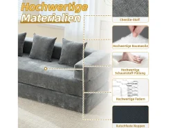 Sofá modular - 198 x 79 x 60 cm - conversível - com bolsos laterais - chenille - cinza*Merax Online