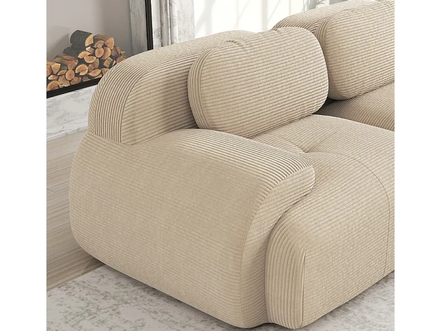 Sofá modular 3 lugares + 3 puff - veludo côtelê - com 3 almofadas - densidade assento 32kg/m³ - 298x178x70cm -*DripeX Outlet