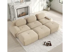Sofá modular 3 lugares + 3 puff - veludo côtelê - com 3 almofadas - densidade assento 32kg/m³ - 298x178x70cm -*DripeX Outlet