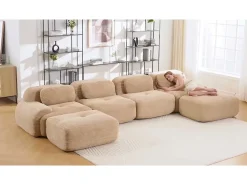 Sofá modular 3 lugares + 3 puff - veludo côtelê - com 3 almofadas - densidade assento 32kg/m³ - 298x178x70cm -*DripeX Outlet