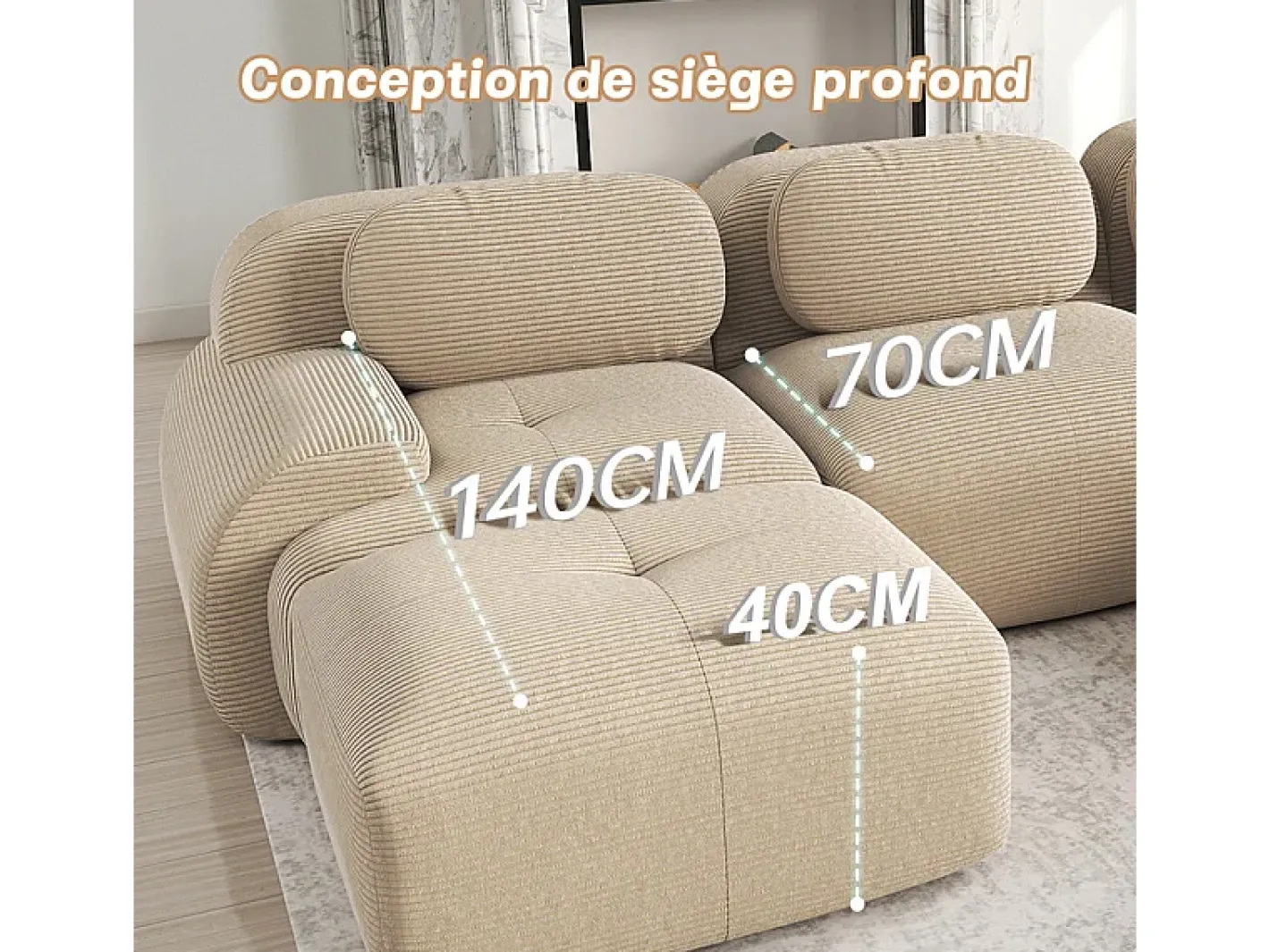 Sofá modular 3 lugares + 3 puff - veludo côtelê - com 3 almofadas - densidade assento 32kg/m³ - 298x178x70cm -*DripeX Outlet
