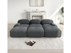 Sofá modular 3 lugares + 3 puff - veludo côtelê - com 3 almofadas - densidade assento 32kg/m³ - 298x178x70cm - Cinza Sofá