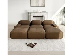Sofá modular 3 lugares + 3 puffs - veludo cotelê - com 3 almofadas - densidade do assento 32kg/m³ - 298x178x70cm - Marrom*DripeX Sale