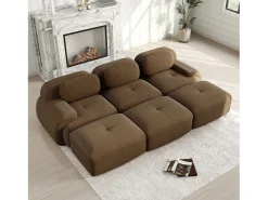 Sofá modular 3 lugares + 3 puffs - veludo cotelê - com 3 almofadas - densidade do assento 32kg/m³ - 298x178x70cm - Marrom*DripeX Sale