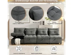Sofá Modular 4 Lugares em Chenille - com 8 Almofadas e 4 Armazenamentos - Carga Máx. 500kg - 274x76x87cm - Cinza*DripeX Clearance