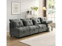 Sofá Modular 4 Lugares em Chenille - com 8 Almofadas e 4 Armazenamentos - Carga Máx. 500kg - 274x76x87cm - Cinza*DripeX Clearance