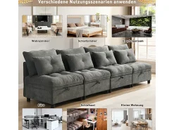 Sofá Modular 4 Lugares em Chenille - com 8 Almofadas e 4 Armazenamentos - Carga Máx. 500kg - 274x76x87cm - Cinza*DripeX Clearance