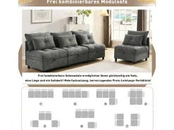 Sofá Modular 4 Lugares em Chenille - com 8 Almofadas e 4 Armazenamentos - Carga Máx. 500kg - 274x76x87cm - Cinza*DripeX Clearance