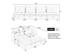Sofá Modular 4 Lugares em Chenille - com 8 Almofadas e 4 Armazenamentos - Carga Máx. 500kg - 274x76x87cm - Cinza*DripeX Clearance