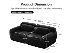 Sofá Modular 2 lugares em tecido peluche, com 2 almofadas, assento extra profundo 75cm, 204x104x73cm,*DripeX Sale
