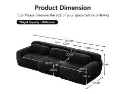 Sofá Modular 3 lugares em tecido peluche, com 3 almofadas, sem estrutura, 291x104x73cm,*DripeX Outlet
