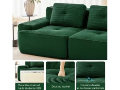 Sofá Modular 2 lugares em Veludo cotelê, com puff e 2 almofadas, 204x177x69cm,*DripeX Discount