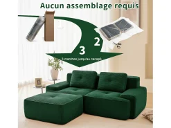 Sofá Modular 2 lugares em Veludo cotelê, com puff e 2 almofadas, 204x177x69cm,*DripeX Discount