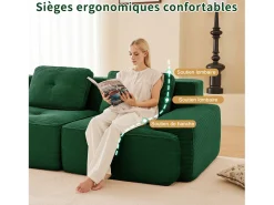 Sofá Modular 2 lugares em Veludo cotelê, com puff e 2 almofadas, 204x177x69cm,*DripeX Discount