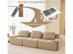 Sofá Modular 3 lugares em Veludo cotelê, com 3 almofadas, assento extra profundo 74cm, 293x104x69cm,^DripeX