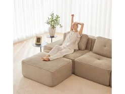 Sofá Modular 3 lugares em Veludo cotelê, com 3 almofadas, assento extra profundo 74cm, 293x104x69cm,^DripeX