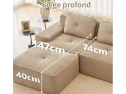 Sofá Modular 3 lugares em Veludo cotelê, com 3 almofadas, assento extra profundo 74cm, 293x104x69cm,^DripeX