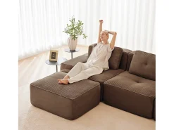 Sofá Modular 3 lugares em Veludo cotelê, com 3 almofadas, assento extra profundo 74cm, 293x104x69cm, Marrom*DripeX
