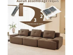 Sofá Modular 3 lugares em Veludo cotelê, com 3 almofadas, assento extra profundo 74cm, 293x104x69cm, Marrom*DripeX