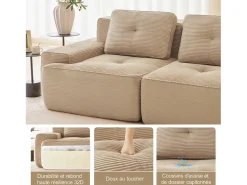 Sofá Modular 2 lugares em Veludo cotelê com 2 almofadas, sem montagem, 204x104x69cm,*DripeX Sale