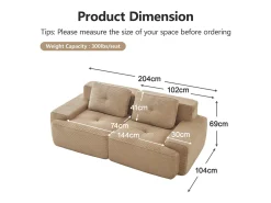Sofá Modular 2 lugares em Veludo cotelê com 2 almofadas, sem montagem, 204x104x69cm,*DripeX Sale