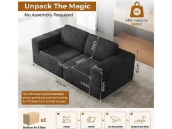 Sofá Modular 2 lugares em Veludo Cotelê, com 2 almofadas, 202x101x82cm,*DripeX Online