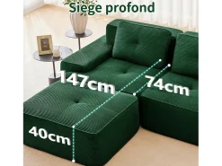 Sofá Modular 2 lugares em Veludo cotelê com 2 almofadas, sem montagem, 204x104x69cm,^DripeX