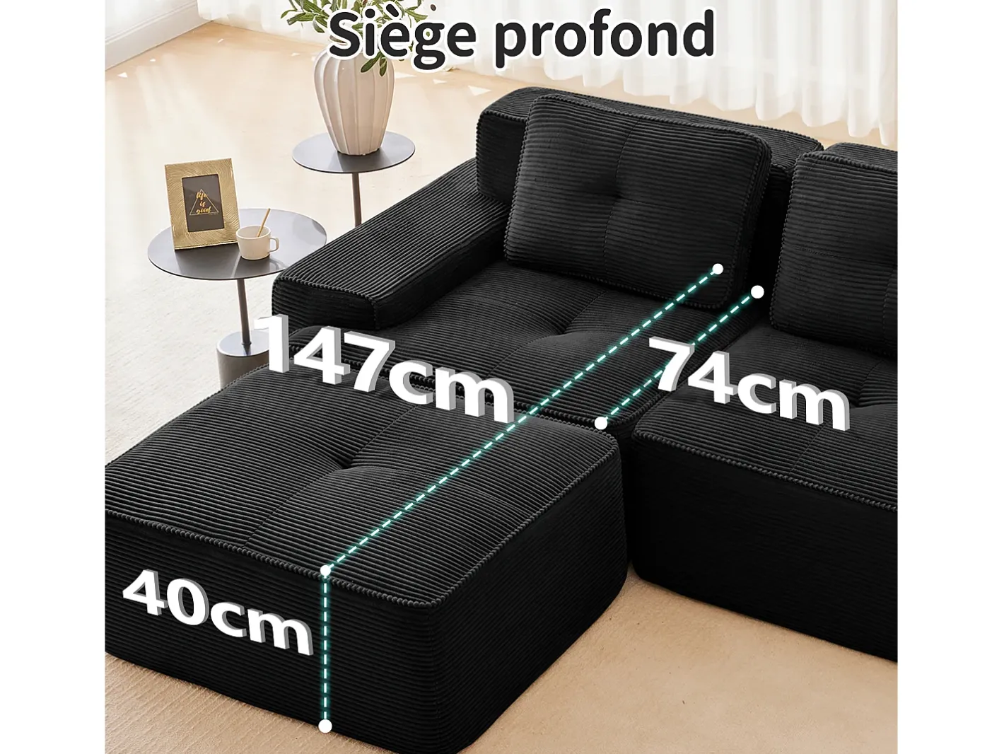 Sofá Modular 2 lugares em Veludo cotelê com 2 almofadas, sem montagem, 204x104x69cm,^DripeX Hot
