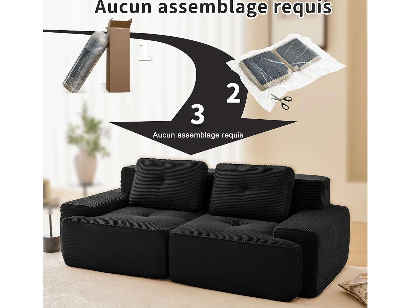 Sofá Modular 2 lugares em Veludo cotelê com 2 almofadas, sem montagem, 204x104x69cm,^DripeX Hot