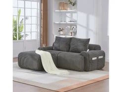 Sofá modular de 2 lugares - 200 x 174 x 80 cm - com 1 pufe + porta-copos + compartimento de arrumação - veludo - cinza escuro*Merax New