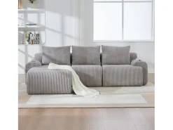 Sofá modular de 3 lugares - 268 x 174 x 80 cm - com 1 pufe + porta-copos + bolso de arrumação - veludo - cinza claro^Merax Sale