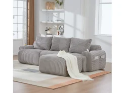 Sofá modular de 3 lugares - 268 x 174 x 80 cm - com 1 pufe + porta-copos + bolso de arrumação - veludo - cinza claro^Merax Sale