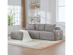 Sofá modular de 3 lugares - 268 x 174 x 80 cm - com 1 pufe + porta-copos + bolso de arrumação - veludo - cinza claro^Merax Sale