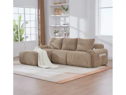 Sofá modular de 3 lugares - 268 x 174 x 80 cm - com 1 pufe + porta-copos + bolso de arrumação - veludo - cáqui^Merax Hot