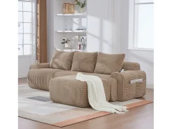 Sofá modular de 3 lugares - 268 x 174 x 80 cm - com 1 pufe + porta-copos + bolso de arrumação - veludo - cáqui^Merax Hot