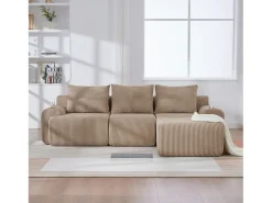 Sofá modular de 3 lugares - 268 x 174 x 80 cm - com 1 pufe + porta-copos + bolso de arrumação - veludo - cáqui^Merax Hot