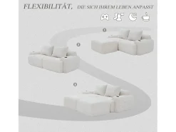 Sofá modular de 2 lugares - 200 x 174 x 80 cm - com 2 pufes + porta-copos + compartimento de arrumação - veludo -*Merax Clearance