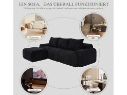 Sofá modular de 3 lugares - 268 x 174 x 80 cm - com 1 pufe + porta-copos + bolso de arrumação - veludo -^Merax Outlet