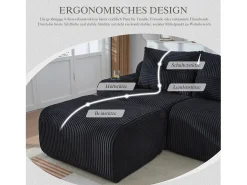 Sofá modular de 3 lugares - 268 x 174 x 80 cm - com 1 pufe + porta-copos + bolso de arrumação - veludo -^Merax Outlet