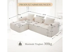 Sofá modular de 4 lugares - 253 x 158 x 61 cm - com bolso lateral + porta-copos + 3 almofadas - veludo - Sofá