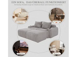 Sofá modular de 2 lugares - 200 x 174 x 80 cm - com 2 pufes + porta-copos + compartimento de arrumação - veludo - cinza claro^Merax Clearance
