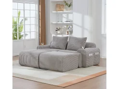 Sofá modular de 2 lugares - 200 x 174 x 80 cm - com 2 pufes + porta-copos + compartimento de arrumação - veludo - cinza claro^Merax Clearance