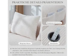 Sofá modular de 2 lugares - 200 x 174 x 80 cm - com 1 pufe + porta-copos + bolso de arrumação - veludo -^Merax Discount