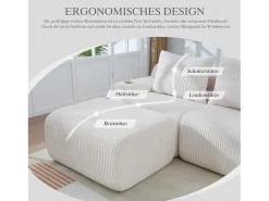 Sofá modular de 2 lugares - 200 x 174 x 80 cm - com 1 pufe + porta-copos + bolso de arrumação - veludo -^Merax Discount