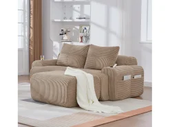 Sofá modular de 2 lugares - 200 x 174 x 80 cm - com 1 pufe + porta-copos + bolso de arrumação - veludo - cáqui*Merax Hot