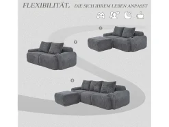 Sofá modular de 3 lugares - 268 x 174 x 80 cm - com 1 pufe + porta-copos + bolso de arrumação - veludo - cinza escuro*Merax