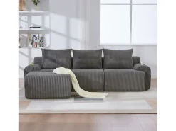 Sofá modular de 3 lugares - 268 x 174 x 80 cm - com 1 pufe + porta-copos + bolso de arrumação - veludo - cinza escuro*Merax